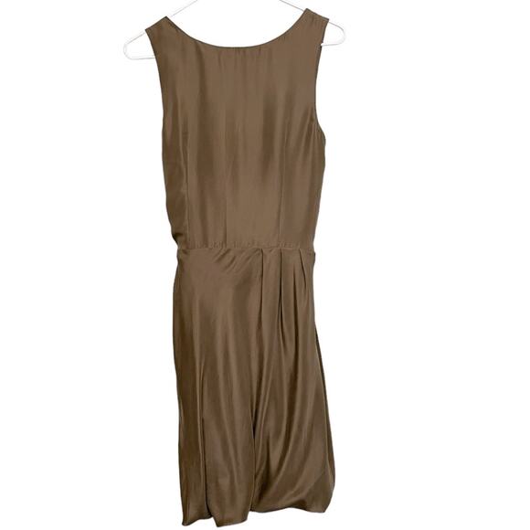 CLUB MONACO Olive Brown Silk Scoop Neck Sleeveless Knee Length Dress Size 2 - Picture 2 of 9